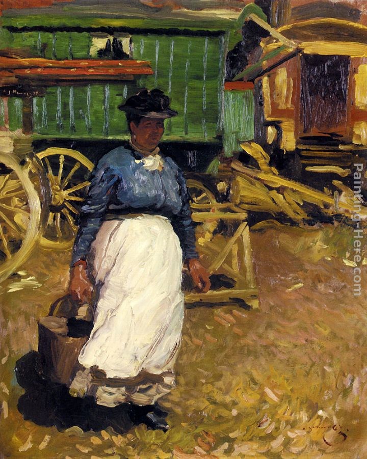 Sir Alfred James Munnings Charlotte Gray And The Green Caravan